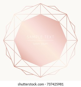 Vector modern design template for wedding or birthday invitation, brochure, poster or business square card. Art Deco geometric rose gold pattern on a light background