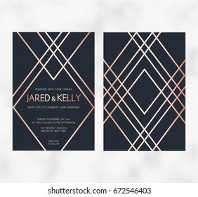 Vector Modern Design For Wedding Invitation. Art Deco Geometric Rose Gold Pattern