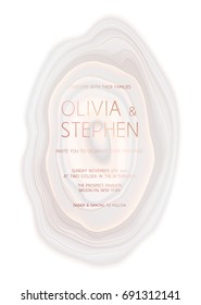 Vector modern design wedding invitation. Marble pink grey texture with rose gold lines