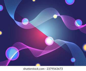 vector modern digital network gradient geometric wave lines and bubble overlapped background for brochure banner and publication.