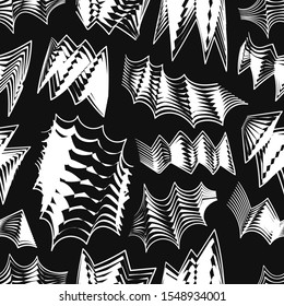 vector modern doodle drawing white freeform shape lines seamless pattern on black