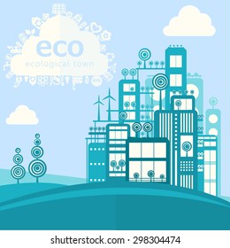 Vector modern eco concept of cartoon eco city