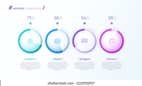 Vector modern editable infographic template with percentage diagrams for creating presentations, reports, visualizations.