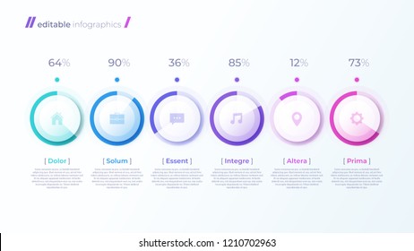 Vector modern editable infographic template with percentage diagrams for creating presentations, reports, visualizations.