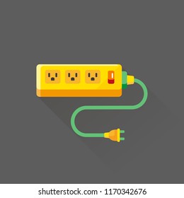 vector modern electric extension cord with safety switches / flat, isolated, sign and icon template