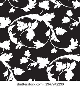 Vector modern and elegance floral seamless pattern with different flowers and leaves. Black and white Botanical illustration hand painted. Textile print, fabric swatch, wrapping paper. - Vector