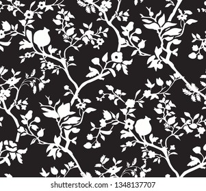 Vector modern and elegance floral seamless pattern with different flowers and leaves. Black and white Botanical illustration hand painted. Textile print, fabric swatch, wrapping paper. - Vector