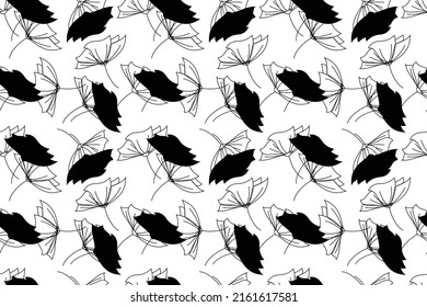 Vector moderno y elegante patrón floral sin fisuras con hojas diferentes. Ilustración botánica en blanco y negro pintada a mano. Impresión textil, muestra de tela, papel envolvente. Ilustración del vector