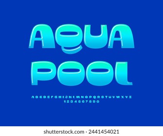 Vektor modernes Emblem Aqua Pool. Trendy Blue Font. Einzigartige Hochglanz-Buchstaben und Zahlen.