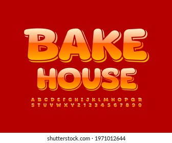 Modernes, modernes Emblem-Bake House. Shiny Layered Font. Bright Alphabet Letters and Numbers set