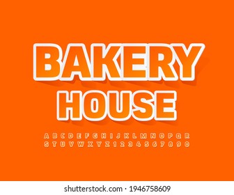 Vector modern emblem Bakery House. Bright Orange Font. Set of sticker Alphabet Letters and Numbers
