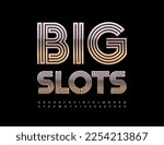 Vector modern Emblem Big Slot. Chic Golden Font. Shiny Elite Alphabet Letters and Numbers set.