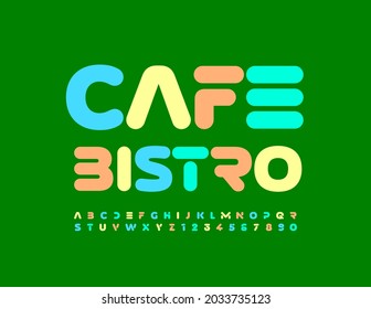 Vector emblema moderno Cafe Bistro. Estilo futurista Tipo Font. Letras y números de alfabeto abstractos brillantes