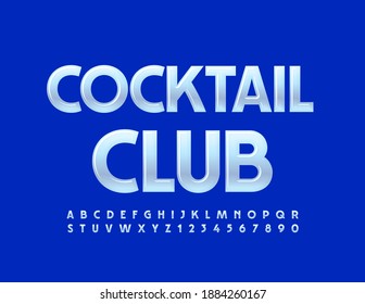 Vector modern emblem Cocktail Club. White glossy Font. Elegant Alphabet Letters and Numbers set