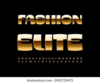 Vector modern emblem Fashion Elite. Trendy Gold Font. Chic Alphabet Letters and Numbers set.