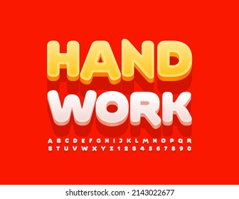 Vector modern emblem Hand Work with 3D set of Alphabet Letters, Numbers and Symbols set. White creative Font