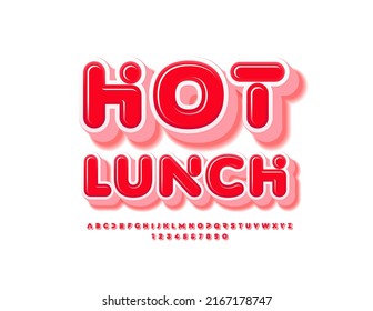 Vector modern Emblem Hot Lunch. Bright Stylish Font. Artistic Red Alphabet Letters and Numbers