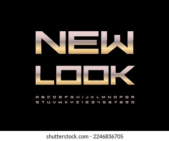 Vector modern Emblem New Look. Stylish Golden Font. Trendy Alphabet Letters and Numbers set