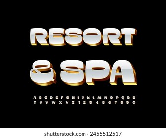 Vector modern emblem Resort and Spa. Unique 3D Font. Trendy Alphabet Letters and Numbers set.