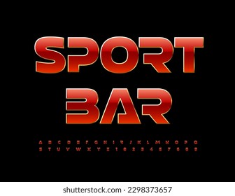 emblema moderno vectorial Sport Bar. Tipo de letra único. Conjunto brillante de letras y números de alfabeto rojo