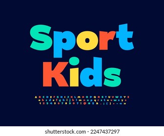 Vector modern Emblem Sport Kids. Bright colorful Font. Creative Alphabet Letters and Numbers set