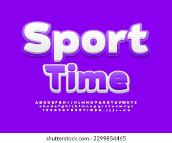 Vector modern Emblem Sport Time. Creative 3D Font. Bright Alphabet Letters, Numbers and Symbols set