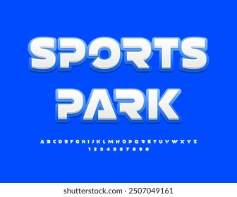 Vector modern emblem Sports Park with futuristic style Alphabet Letters and Numbers set. Blue and White creative Font