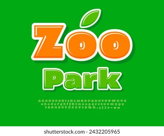 Vector modern Emblem Zoo Park. Green Glossy Font. Trendy Alphabet Letters, and Numbers set.