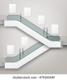 Vector Modern Escalator with Place for Advertising Side view Isolated on Office Mall Shopping Center Business Building Interior Background