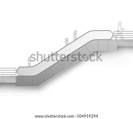 Vector Modern Escalator with Place for Advertising Side view Isolated on White Background