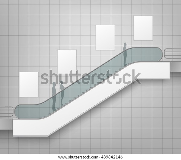 Vector Modern Escalator with Place for\
Advertising Side view Isolated on Office Mall Shopping Center\
Business Building Interior\
Background