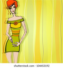 vector modern fashion background with elegant stylized fashion model
