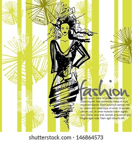 vector modern fashion background with elegant stylized fashion model 