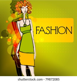 vector modern fashion background with elegant stylized fashion model