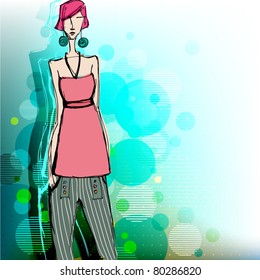 vector modern fashion background with elegant stylized fashion model