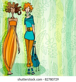 vector modern fashion background with elegant stylized fashion models