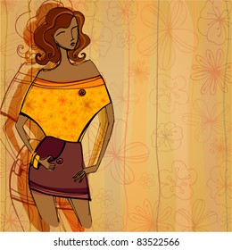 vector modern fashion background with elegant stylized fashion model for your autumn design