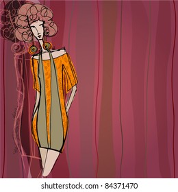 vector modern fashion background with elegant stylized fashion model for your autumn design