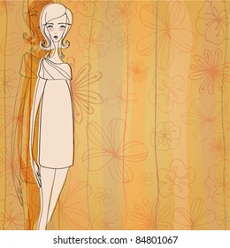 vector modern fashion background with elegant stylized fashion model for your autumn design