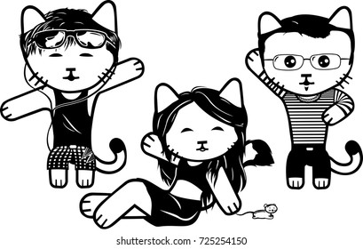 Vector modern fashionable dressed cats. Part 5