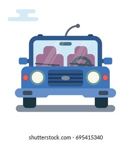 Vector modern flat cartoon illustration of front side of stylized car.