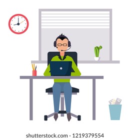 Vector modern flat character design on businessman at work