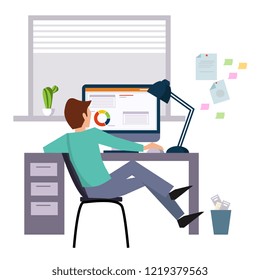 Vector modern flat character design on businessman at work