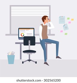 Vector modern flat character design on businessman at work illustration