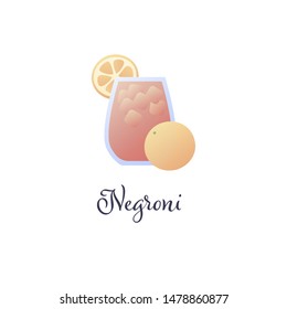 Vector modern flat cocktails illustration. Red negroni cocktail in glass with orange slice symbol isolated on white. Design element for logo, alcoholic beverage menu, ad, restaurant, cafe