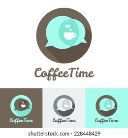 Vector Modern Flat Coffee Shop, Cafe Or Restaurant Logo Set