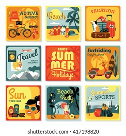Vector modern flat design cards of traditional summer vacation.