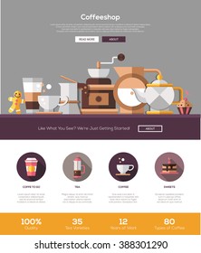 Vector modern flat design coffee-shop, cafe and bakery web elements. Header, banner, icons set.