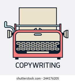 Vector modern flat design creative line colored icon on copywriting featuring retro typewriter with sheet of paper