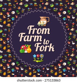 Vector modern flat design farm and agriculture icons and elements flyer template